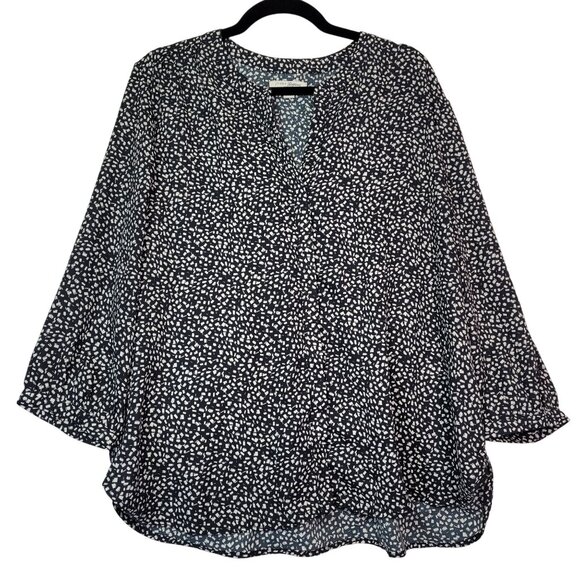 Jachs Girlfriend Women's Printed 3/4 Sleeve Hidden Button Blouse Black X-Large - Picture 1 of 12